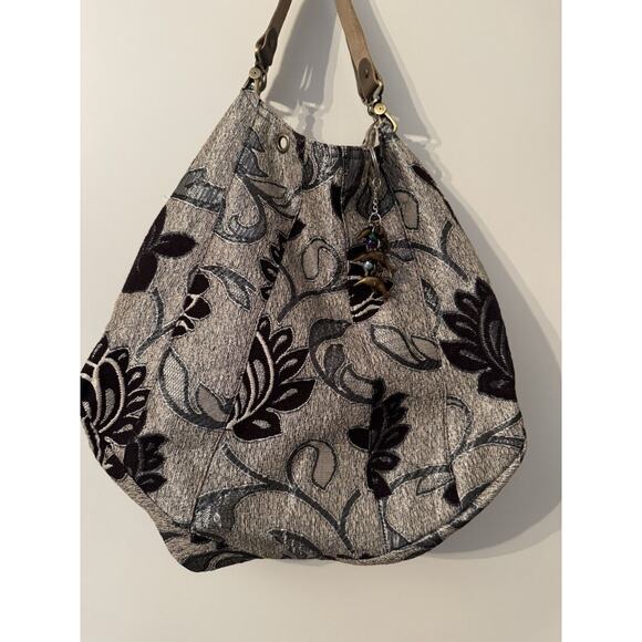 Zen Amsterdam Tapestry Hobo Tote Purse Shoulder Bag Purple Sliver Floral - Picture 3 of 13